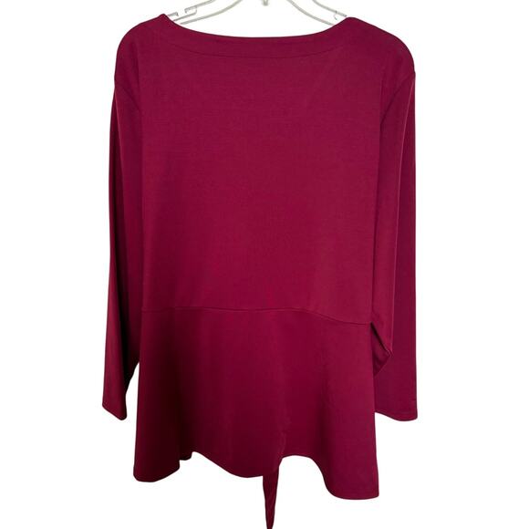 Peplum Style Burgundy Belted Knot Tie Top Agnes Orinda Women's Plus Size 3X - Picture 4 of 8